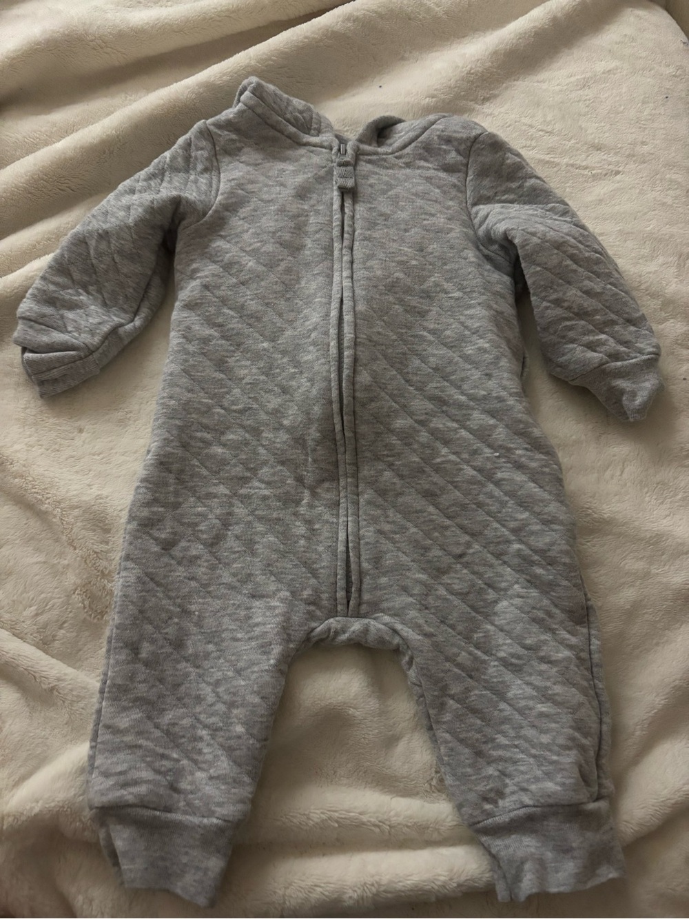Quilted Long-Sleeve Baby One-Piece in Heather Gray